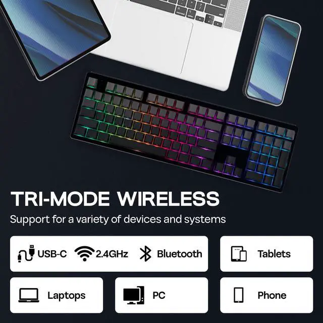 Alt view image 3 of 7 - EPOMAKER TH108 Full Size Mechanical Keyboard, Wireless Gaming Keyboard with 8000mAh Battery, Creamy Gasket, 108 Keys, Hot Swap, Custom Driver, RGB Backlight (Black, Creamy Jade)