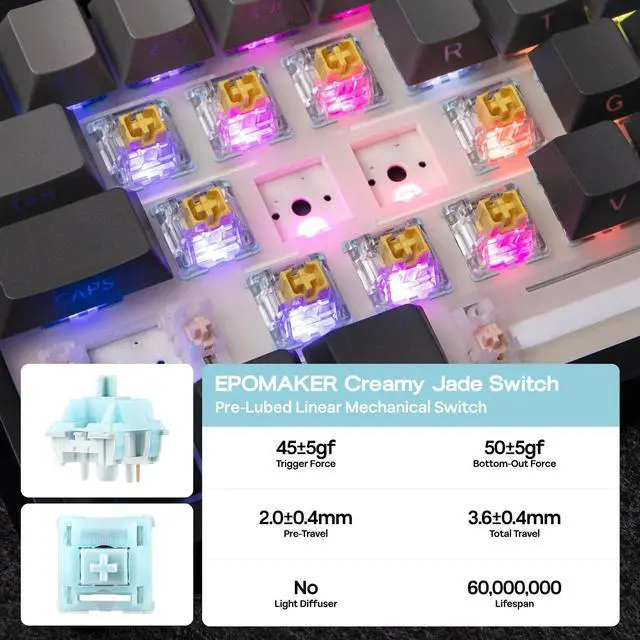 Alt view image 5 of 7 - EPOMAKER TH108 Full Size Mechanical Keyboard, Wireless Gaming Keyboard with 8000mAh Battery, Creamy Gasket, 108 Keys, Hot Swap, Custom Driver, RGB Backlight (Black, Creamy Jade)