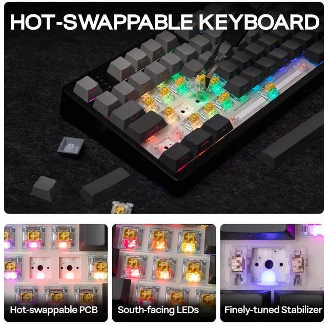 Alt view image 7 of 7 - EPOMAKER TH108 Full Size Mechanical Keyboard, Wireless Gaming Keyboard with 8000mAh Battery, Creamy Gasket, 108 Keys, Hot Swap, Custom Driver, RGB Backlight (Black, Creamy Jade)