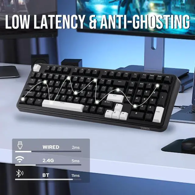 Alt view image 5 of 7 - EPOMAKER TH99 Tri-Mode Wireless Mechanical Keyboard with 8000mAh Battery, Hot Swappable Custom RGB Gaming Keyboard with Numpad, Gasket Creamy for PC/Mac/Office (Black, Creamy Jade)