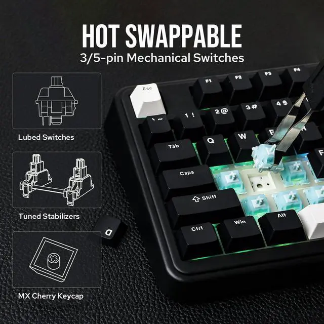 Alt view image 7 of 7 - EPOMAKER TH99 Tri-Mode Wireless Mechanical Keyboard with 8000mAh Battery, Hot Swappable Custom RGB Gaming Keyboard with Numpad, Gasket Creamy for PC/Mac/Office (Black, Creamy Jade)