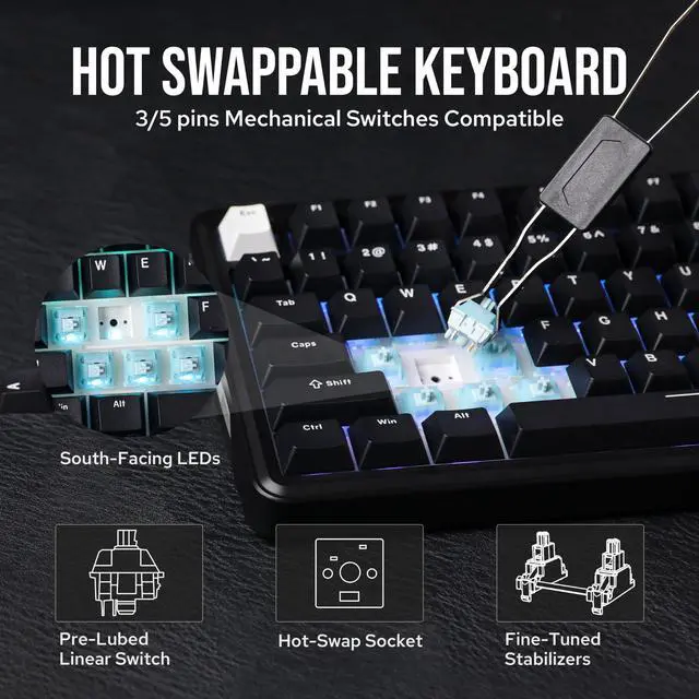 Alt view image 4 of 7 - EPOMAKER TH85 QMK/VIA Wireless Gaming Keyboard, BT5.0/2.4GHz/USB-C, Hot Swappable Pre-lubed Custom Creamy Jade Linear Switches, Gasket Creamy Keyboard for PC/Mac/Office/Gaming (Black)