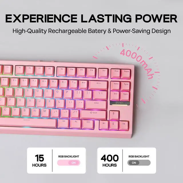 Alt view image 5 of 7 - EPOMAKER G84 80% RGB Gaming Mechanical Keyboard, 2.4GHz/ Type-C/BT Wireless Keyboard, QMK/VIA Programmable, Hot-Swappable, NKRO, with Shine Through PBT Keycaps for Gamers (Pink, Creamy Jade Switch)