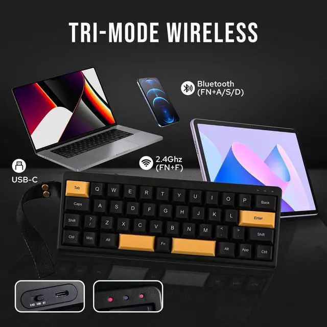 Alt view image 4 of 7 - EPOMAKER TH40 40% Layout QMK/VIA Wireless Mechanical Keyboard, Hot Swappable, Bluetooth/2.4GHz/USB-C, 44 Keys Gasket Mount, RGB Backlit (Black, Wisteria Linear Switch)