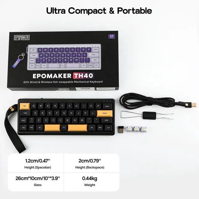 Alt view image 5 of 7 - EPOMAKER TH40 40% Layout QMK/VIA Wireless Mechanical Keyboard, Hot Swappable, Bluetooth/2.4GHz/USB-C, 44 Keys Gasket Mount, RGB Backlit (Black, Wisteria Linear Switch)