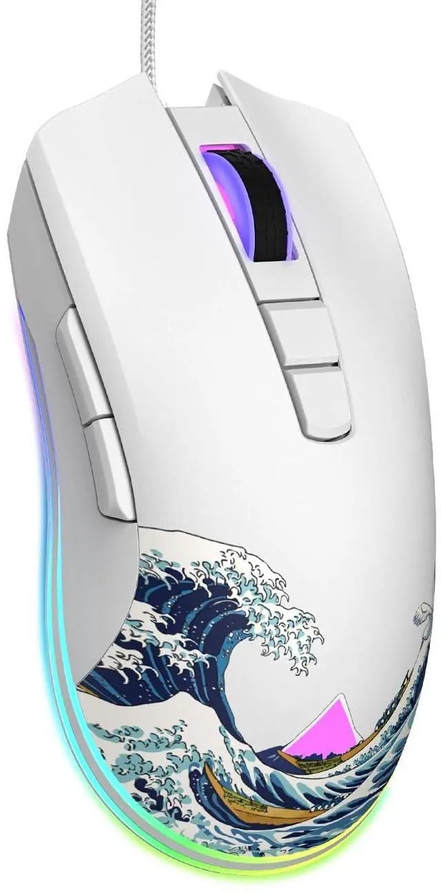 Main image of COSTOM Womier G705 USB Wired Gaming Mouse for PC Computer Windows Mac Laptop, Lightweight Silent RGB Backlit Mouse with Adjustable 12000DPI/7 Programmable Side Buttons,White Kanagawa Theme
