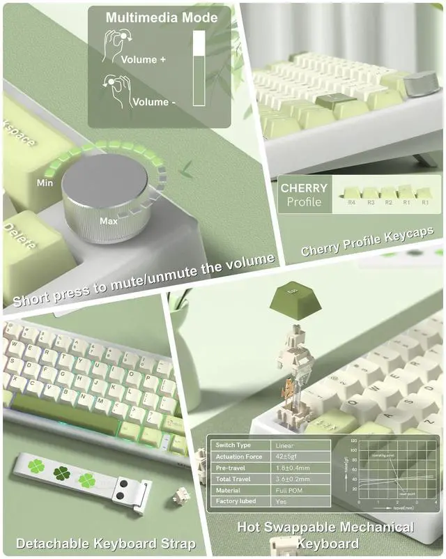 Alt view image 4 of 6 - Womier 60% Gaming Mechanical Keyboard Green QMK/VIA Creamy Keyboard Wired, Hot Swappable Gasket Mount RGB Key Board & PBT Keycaps(VK66 PRO)