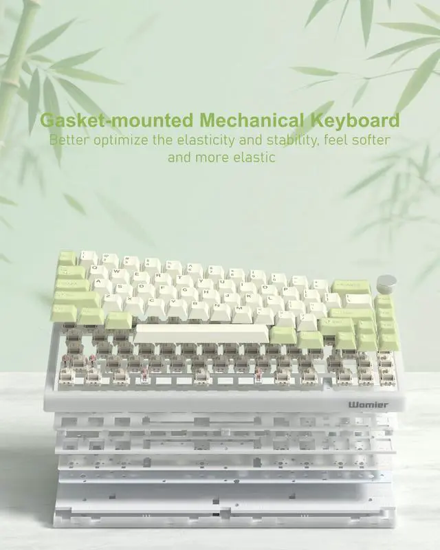 Alt view image 5 of 6 - Womier 60% Gaming Mechanical Keyboard Green QMK/VIA Creamy Keyboard Wired, Hot Swappable Gasket Mount RGB Key Board & PBT Keycaps(VK66 PRO)