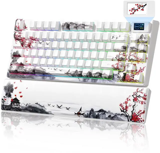 Main image of Womier 75% Wireless Mechanical Keyboard with Color Multimedia Screen Gaming Creamy Keyboard, Theme 3-Modes Hot Swappable Key Board w/Wrist Rest,SK80 PRO Gasket RGB Custom for Mac/Win,Red Plum