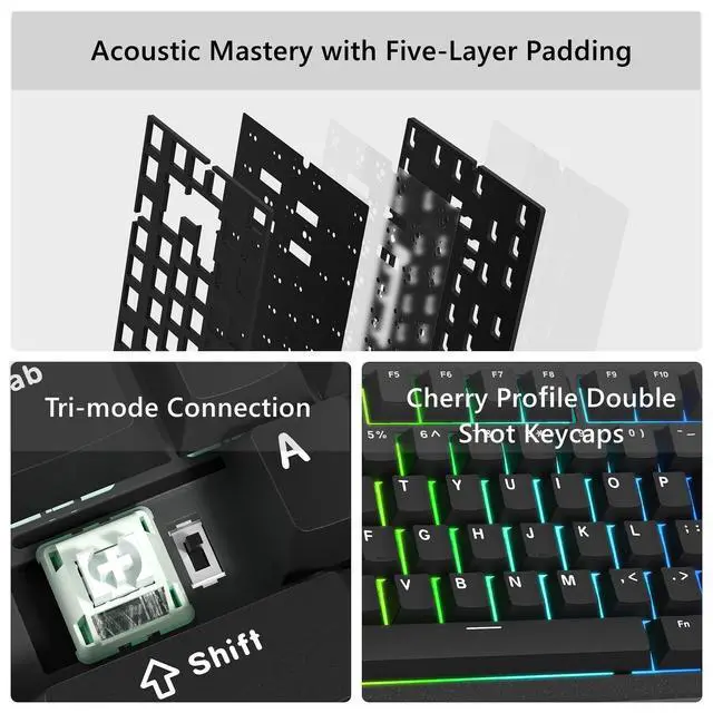 Alt view image 4 of 6 - Womier SK75 75% Keyboard with Full Aluminum Wireless Mechanical Gaming Keyboard, VIA Custom Pre-lubed POM Switches RGB Creamy Gaming Key Board, 3-Modes Gasket Hot Swappable, Black