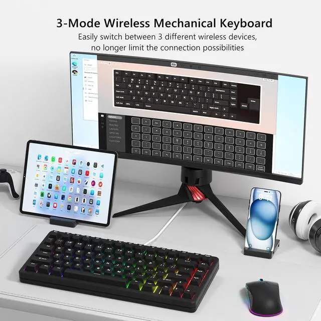 Alt view image 6 of 6 - Womier SK75 75% Keyboard with Full Aluminum Wireless Mechanical Gaming Keyboard, VIA Custom Pre-lubed POM Switches RGB Creamy Gaming Key Board, 3-Modes Gasket Hot Swappable, Black