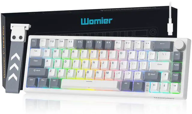 Main image of Womier VK66 PRO 60% Gaming Keyboard Wired, QMK/VIA Creamy Mechanical Keyboard, Hot Swappable Gasket Mount RGB Key Board & Translucent Keycaps (White)