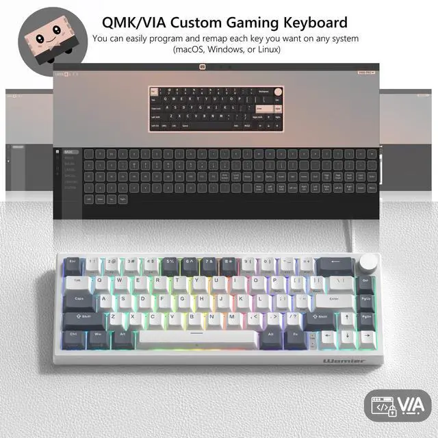 Alt view image 2 of 7 - Womier VK66 PRO 60% Gaming Keyboard Wired, QMK/VIA Creamy Mechanical Keyboard, Hot Swappable Gasket Mount RGB Key Board & Translucent Keycaps (White)