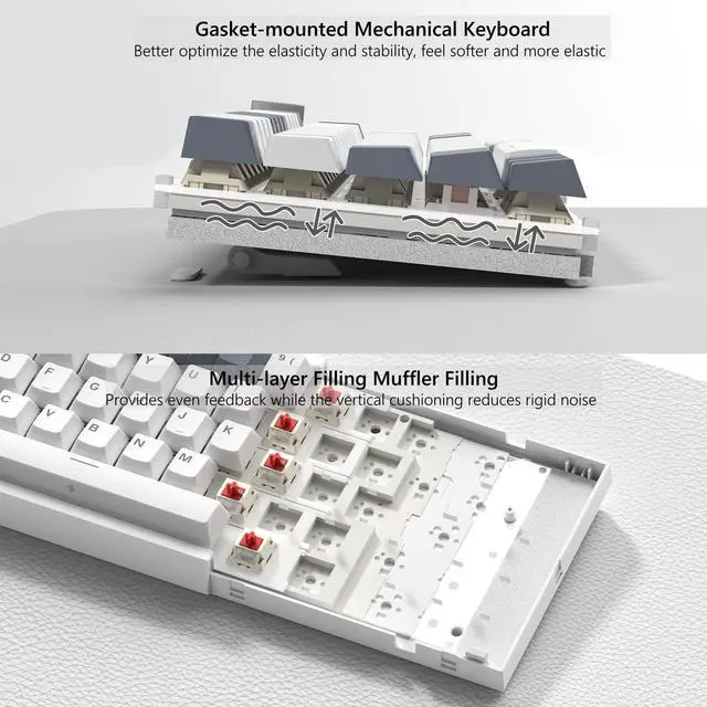 Alt view image 4 of 7 - Womier VK66 PRO 60% Gaming Keyboard Wired, QMK/VIA Creamy Mechanical Keyboard, Hot Swappable Gasket Mount RGB Key Board & Translucent Keycaps (White)