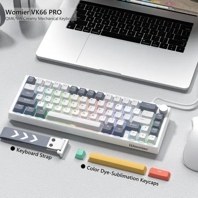 Alt view image 7 of 7 - Womier VK66 PRO 60% Gaming Keyboard Wired, QMK/VIA Creamy Mechanical Keyboard, Hot Swappable Gasket Mount RGB Key Board & Translucent Keycaps (White)