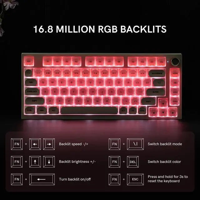 Alt view image 5 of 7 - COSTOM WK75 75% Wireless Gaming Mechanical Keyboard,BT5.0/2.4GHz/USB-C, Hot Swappable Pre-lubed Custom Linear Switches,Gasket Structure,RGB Backlit Keyboard for PC/Laptop/Xbox/PS4/PS5 (Pink)