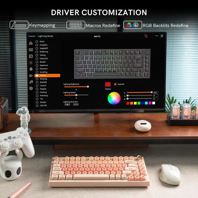 Alt view image 7 of 7 - COSTOM WK75 75% Wireless Gaming Mechanical Keyboard,BT5.0/2.4GHz/USB-C, Hot Swappable Pre-lubed Custom Linear Switches,Gasket Structure,RGB Backlit Keyboard for PC/Laptop/Xbox/PS4/PS5 (Pink)