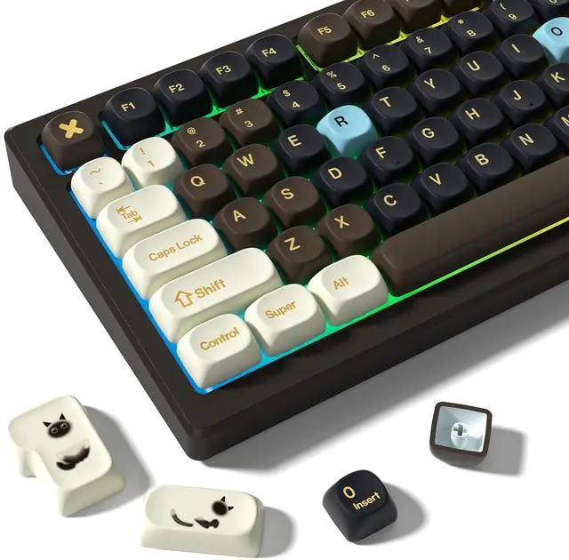 Main image of MOA Profile PBT Keycaps,132 Keys Janese Style Keycap Set with Cute Icons, Dye-Sublimation, MOA Profile,Cream Brown Theme for Most 60% 65% 75% 80% 100% US Layout Cherry MX Switches Mechanical Keyboard
