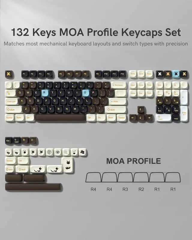 Alt view image 3 of 7 - MOA Profile PBT Keycaps,132 Keys Janese Style Keycap Set with Cute Icons, Dye-Sublimation, MOA Profile,Cream Brown Theme for Most 60% 65% 75% 80% 100% US Layout Cherry MX Switches Mechanical Keyboard