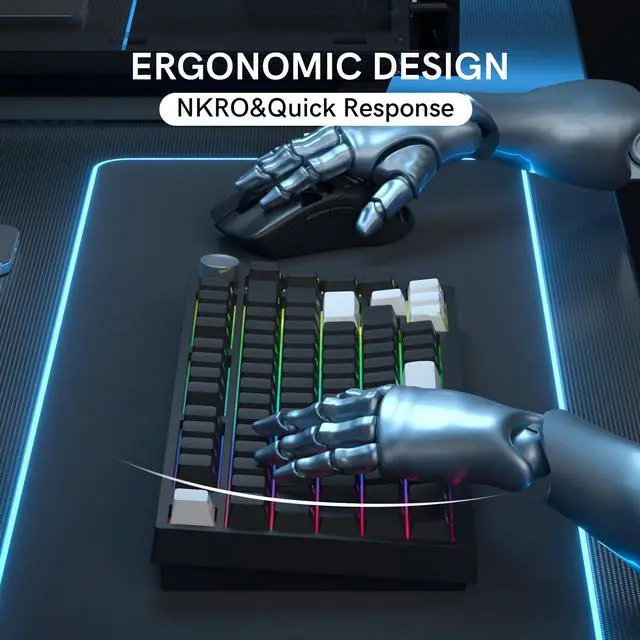 Alt view image 5 of 7 - Keymatic Wireless Mechanical Keyboard,75% Hot Swappable Custom Keyboard with Knob,RGB Backlit,Side Printed PBT Keycaps,2.4GHz/USB-C/BT5.0 Mechanical Gaming Keyboards