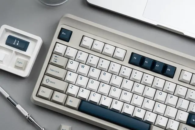 Main image of Klymra PBT Keycaps Set, Doubleshot 137 Key Caps,Cherry Profile Custom Keycap for 61/64/68/84/87/100/104/108 Mechanical Keyboard, Compatiability for 60 65 75 100 Percent Keyboads (White Grey Blue)