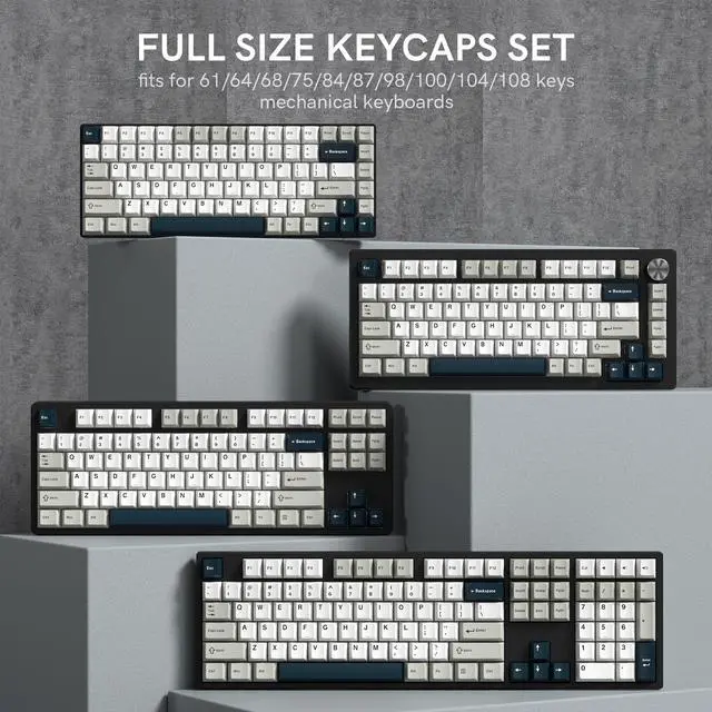 Alt view image 5 of 7 - Klymra PBT Keycaps Set, Doubleshot 137 Key Caps,Cherry Profile Custom Keycap for 61/64/68/84/87/100/104/108 Mechanical Keyboard, Compatiability for 60 65 75 100 Percent Keyboads (White Grey Blue)