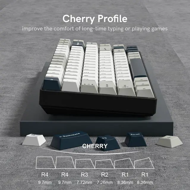 Alt view image 6 of 7 - Klymra PBT Keycaps Set, Doubleshot 137 Key Caps,Cherry Profile Custom Keycap for 61/64/68/84/87/100/104/108 Mechanical Keyboard, Compatiability for 60 65 75 100 Percent Keyboads (White Grey Blue)