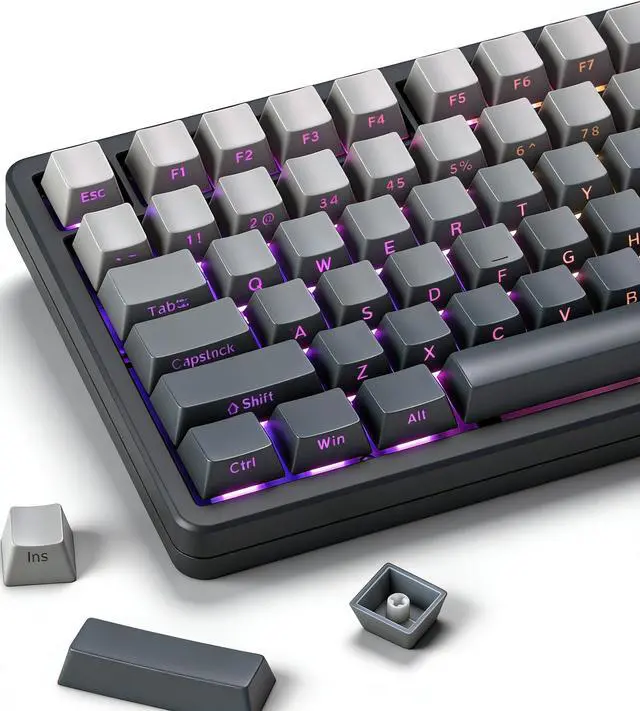 Main image of Klymra Double Shot PBT Keycaps Set 135 Keys, Custom Keyboard Keycaps, OEM Profile Side Printed Shine Through Key Caps for 100%, 75%, 65%, 60% Gaming Mechanical Keyboards, Gradient Gray