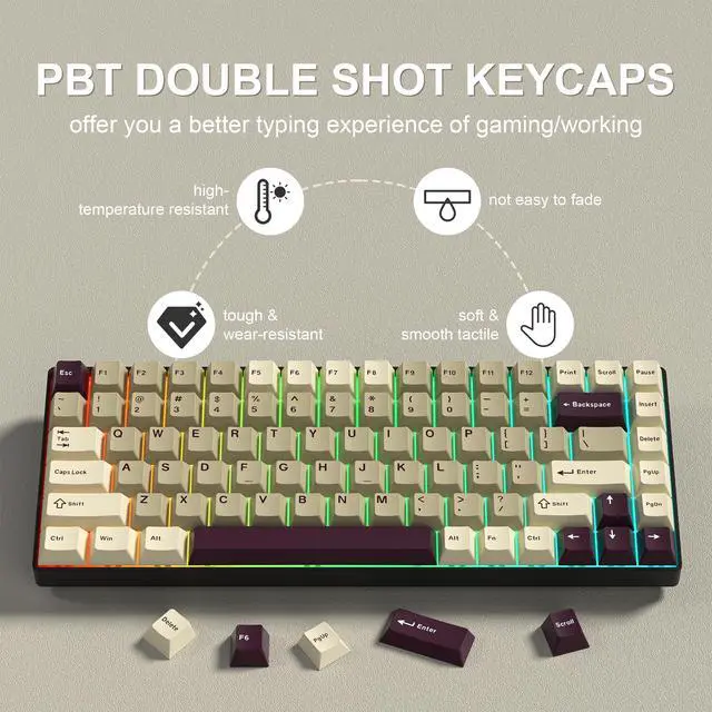 Alt view image 2 of 7 - Klymra PBT Keycaps Set, Doubleshot 137 Key Caps,Cherry Profile Custom Keycap for 61/64/68/84/87/100/104/108 Mechanical Keyboard, Compatiability for 60 65 75 100 Percent Keyboads (White Grey Purple)