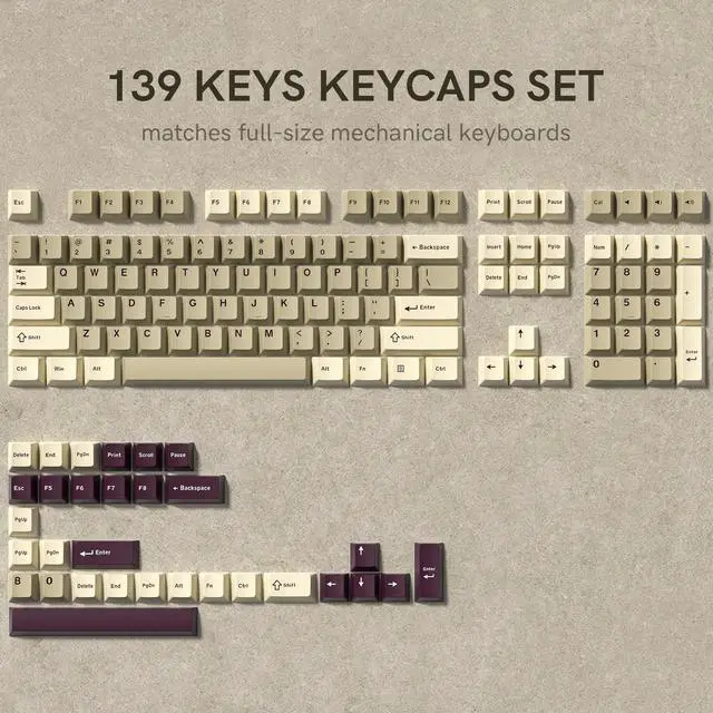 Alt view image 7 of 7 - Klymra PBT Keycaps Set, Doubleshot 137 Key Caps,Cherry Profile Custom Keycap for 61/64/68/84/87/100/104/108 Mechanical Keyboard, Compatiability for 60 65 75 100 Percent Keyboads (White Grey Purple)