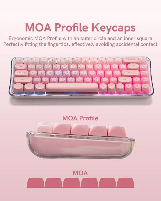 Alt view image 3 of 7 - 132 Keys PBT Keycaps, Jelly Keycaps Cute Custom Creamy Key caps MOA Profile for 61/68/84/87/98/100 Cherry Gateron MX Mechanical Keyboards, Pink