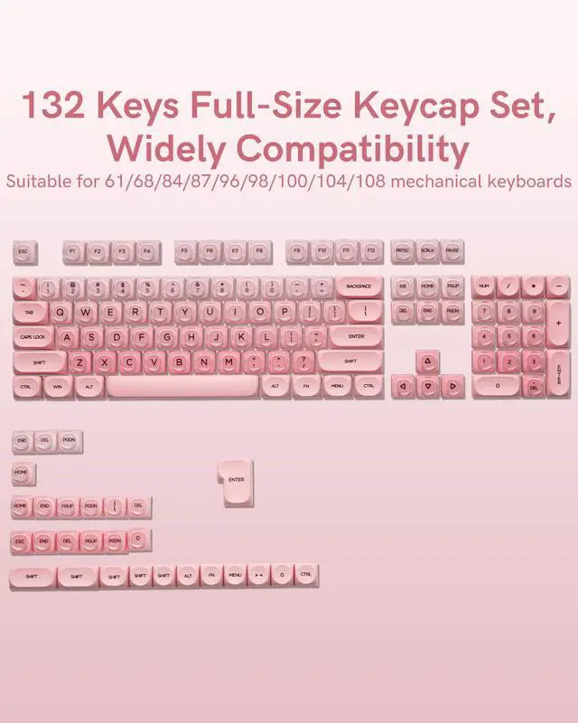 Alt view image 4 of 7 - 132 Keys PBT Keycaps, Jelly Keycaps Cute Custom Creamy Key caps MOA Profile for 61/68/84/87/98/100 Cherry Gateron MX Mechanical Keyboards, Pink