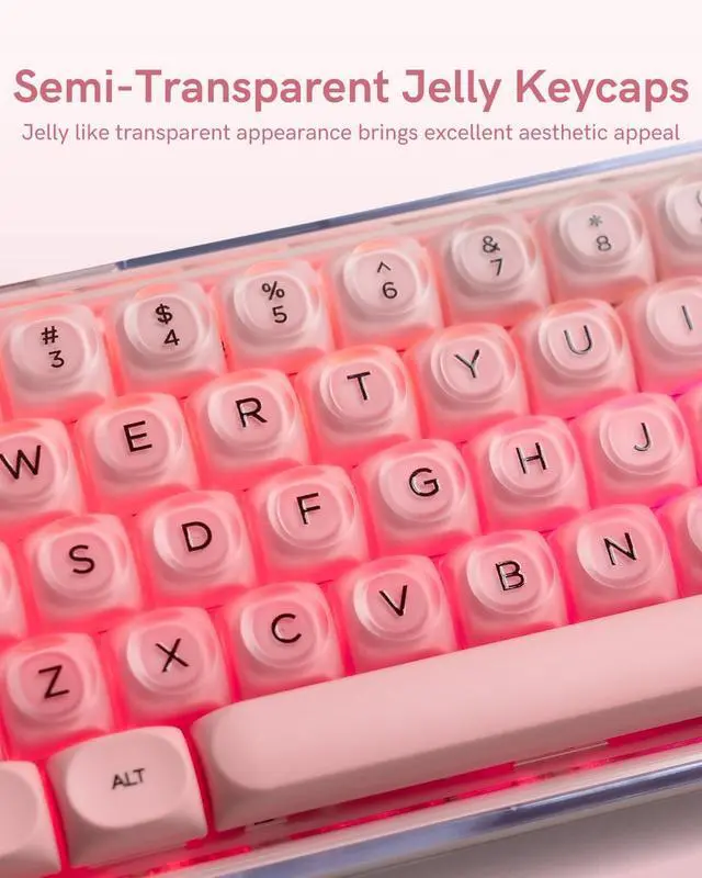 Alt view image 5 of 7 - 132 Keys PBT Keycaps, Jelly Keycaps Cute Custom Creamy Key caps MOA Profile for 61/68/84/87/98/100 Cherry Gateron MX Mechanical Keyboards, Pink