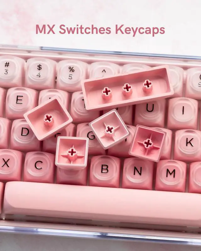 Alt view image 6 of 7 - 132 Keys PBT Keycaps, Jelly Keycaps Cute Custom Creamy Key caps MOA Profile for 61/68/84/87/98/100 Cherry Gateron MX Mechanical Keyboards, Pink