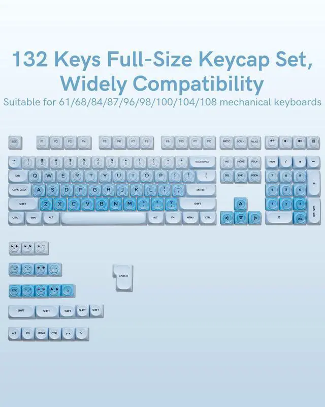 Alt view image 3 of 7 - 132 Keys PBT Keycaps, Jelly Keycaps Cute Custom Creamy Key caps MOA Profile for 61/68/84/87/98/100 Cherry Gateron MX Mechanical Keyboards, Blue