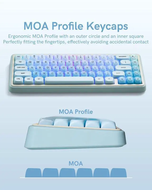 Alt view image 4 of 7 - 132 Keys PBT Keycaps, Jelly Keycaps Cute Custom Creamy Key caps MOA Profile for 61/68/84/87/98/100 Cherry Gateron MX Mechanical Keyboards, Blue