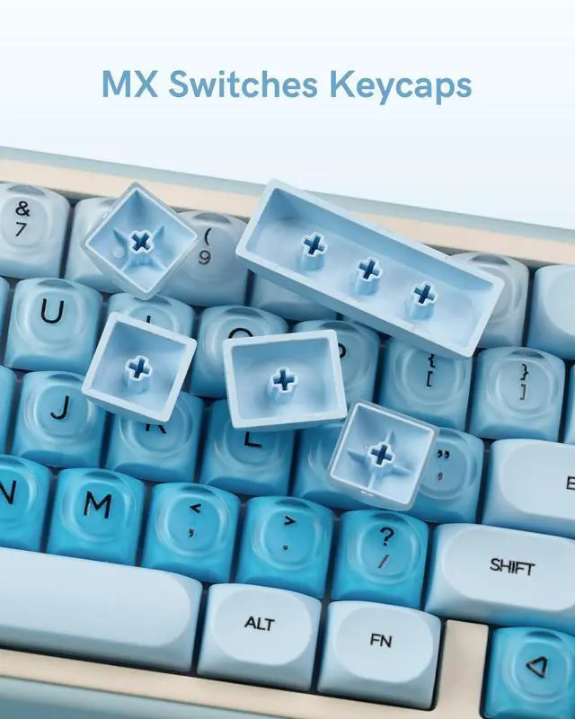 Alt view image 6 of 7 - 132 Keys PBT Keycaps, Jelly Keycaps Cute Custom Creamy Key caps MOA Profile for 61/68/84/87/98/100 Cherry Gateron MX Mechanical Keyboards, Blue