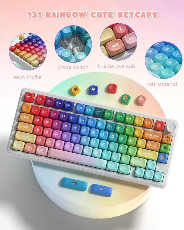 Alt view image 2 of 7 - MOA Profile PBT Keycaps, 131 Keys Dye-Sublimation Custom Keyboard Keycaps Cute Rainbow Key caps for Cherry Gateron MX Swithes Mechanical Keyboards