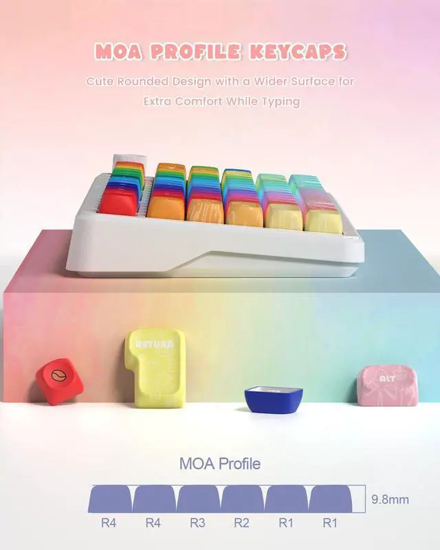 Alt view image 3 of 7 - MOA Profile PBT Keycaps, 131 Keys Dye-Sublimation Custom Keyboard Keycaps Cute Rainbow Key caps for Cherry Gateron MX Swithes Mechanical Keyboards