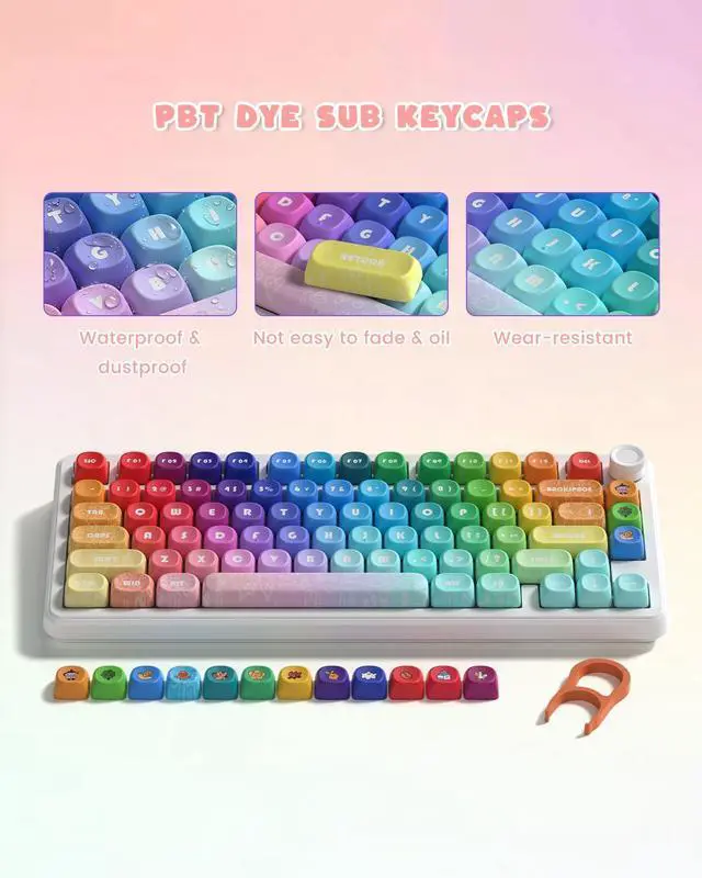 Alt view image 4 of 7 - MOA Profile PBT Keycaps, 131 Keys Dye-Sublimation Custom Keyboard Keycaps Cute Rainbow Key caps for Cherry Gateron MX Swithes Mechanical Keyboards
