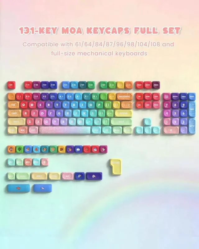 Alt view image 6 of 7 - MOA Profile PBT Keycaps, 131 Keys Dye-Sublimation Custom Keyboard Keycaps Cute Rainbow Key caps for Cherry Gateron MX Swithes Mechanical Keyboards