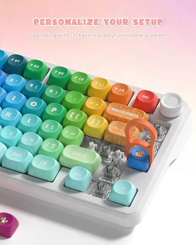 Alt view image 5 of 7 - MOA Profile PBT Keycaps, 131 Keys Dye-Sublimation Custom Keyboard Keycaps Cute Rainbow Key caps for Cherry Gateron MX Swithes Mechanical Keyboards