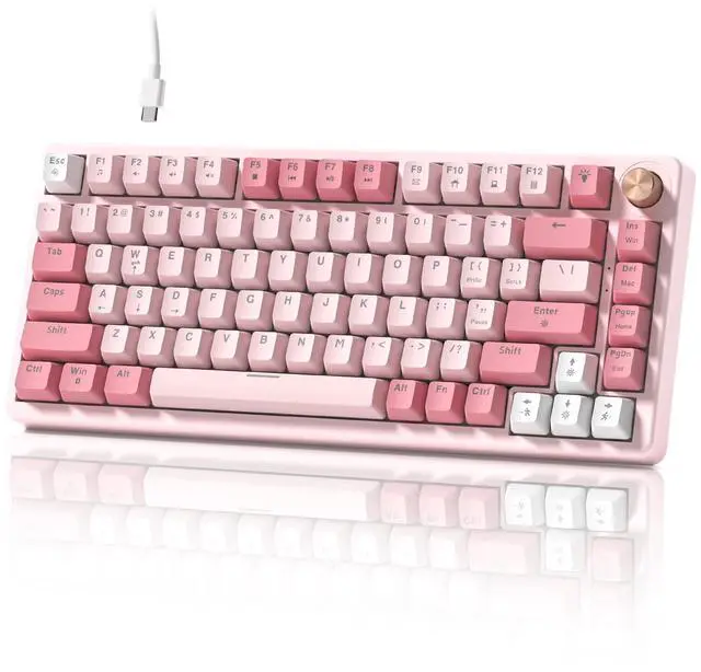 Main image of Keyporia VK75 Wired Gaming Keyboard with Multimedia Control Knob, 75% Creamy Mechanical Keyboard RGB Backlit Gasket Mount with Cherry Profile PBT Keycaps, Hot Swappable Pre-lubed Linear Switch, Pink