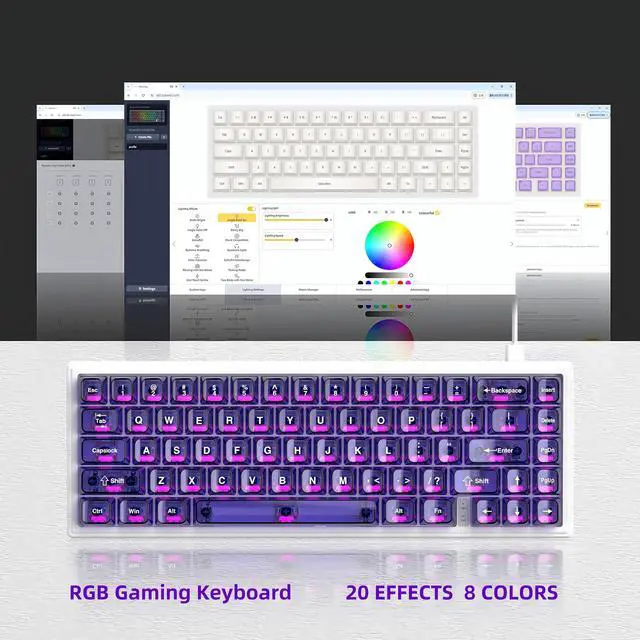 Alt view image 4 of 7 - dagaladoo M68 HE V2 60% Wired Gaming Magnetic Keyboard with Adjustable Actuation,Hall Effect Gaming Keyboard Rapid Trigger,RGB HotSwap Custom Mechanical Keyboard,Purple Jelly keycaps trasparent