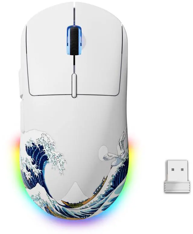 Main image of Typehaven G57 Wireless Gaming Mouse, 8000 DPI, 80g, 2.4G/Bluetooth/USB-C Rechargeable Wireless Mouse with 5 Programmable Buttons for PC/Mac, White