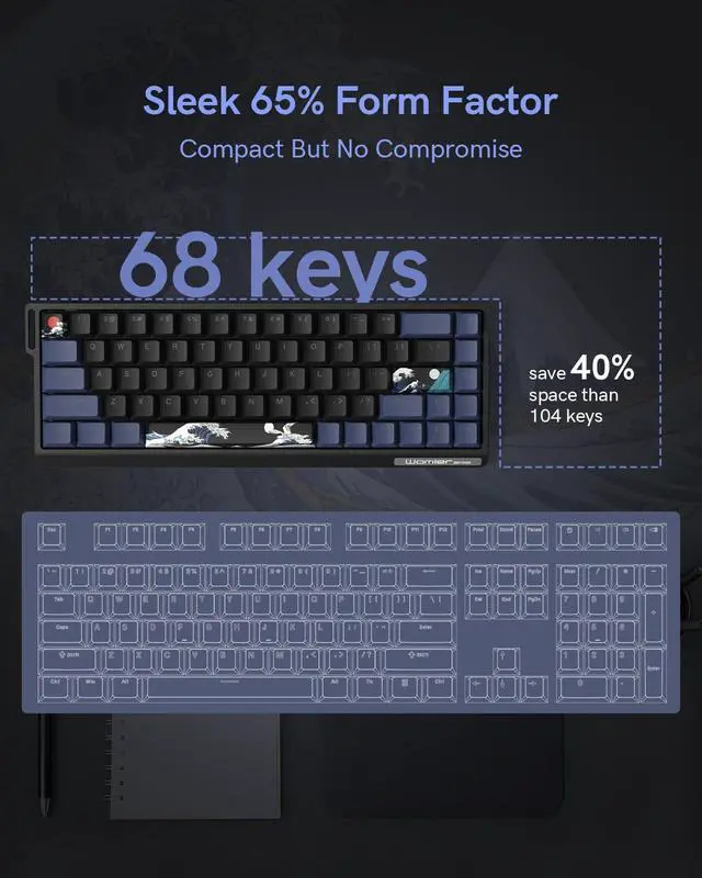 Alt view image 5 of 7 - Typehaven SK68 65% Gaming Keyboard, Wired Backlit Mini Keyboard w/100% Hot-Swap Socket 68 Keys Aluminum Gaming Wired Keyboard for PC Laptop Game