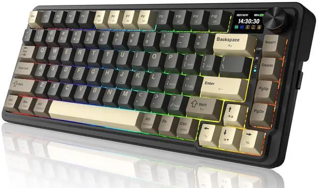 Main image of Redragon K751 75% Wireless Mechanical Gaming Keyboard for PC/Mac, Bluetooth 5.0/2.4GHz/USB C Wired Creamy Keyboards with Screen/Knob/RGB/Backlit/Linear Switches, Hot Swappable, Gasket (Retro)