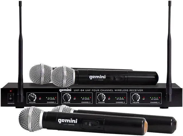 Alt view image 5 of 12 - Gemini UHF-04M 4-Channel Wireless Handheld Microphone System S1234