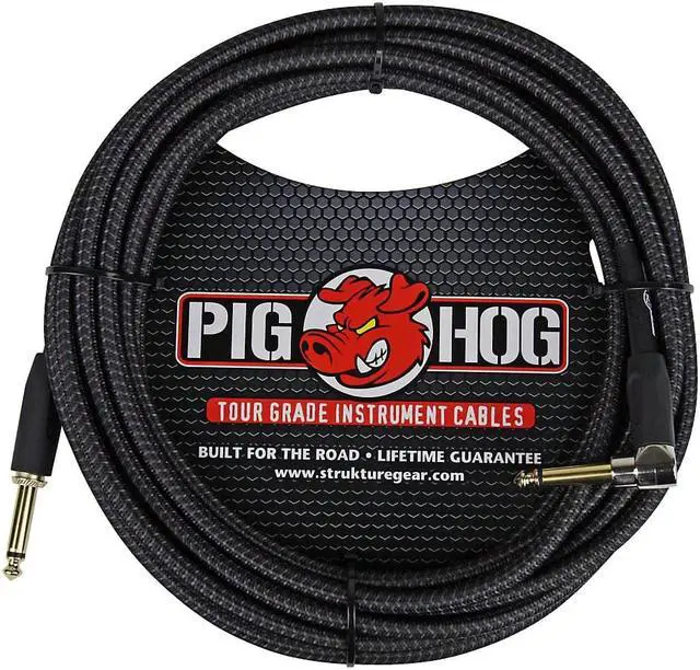 Alt view image 3 of 10 - Pig Hog "Black Woven" Woven Jacket Tour Grade Instrument Cable, 20-foot Right Angle