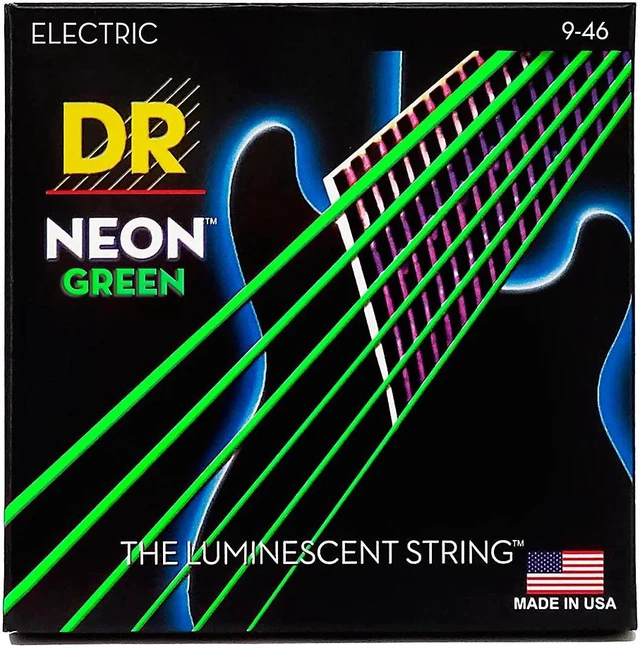 Alt view image 3 of 6 - DR Strings NEON Hi-Def Green SuperStrings Light Top Heavy Bottom Electric Guitar Strings